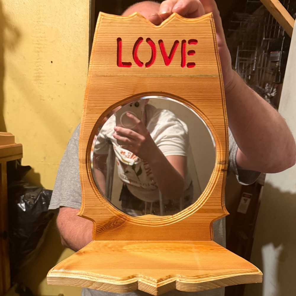 Wooden Love Wall Mirror with Shelf